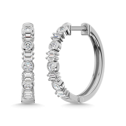 14K White Gold Diamond 1/2 Ct.Tw. Hoop Earrings