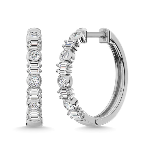 14K White Gold Diamond 1/2 Ct.Tw. Hoop Earrings