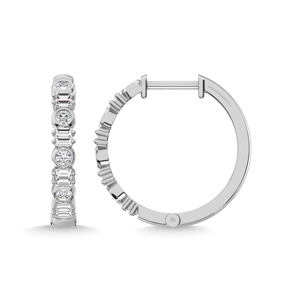 14K White Gold Diamond 1/2 Ct.Tw. Hoop Earrings