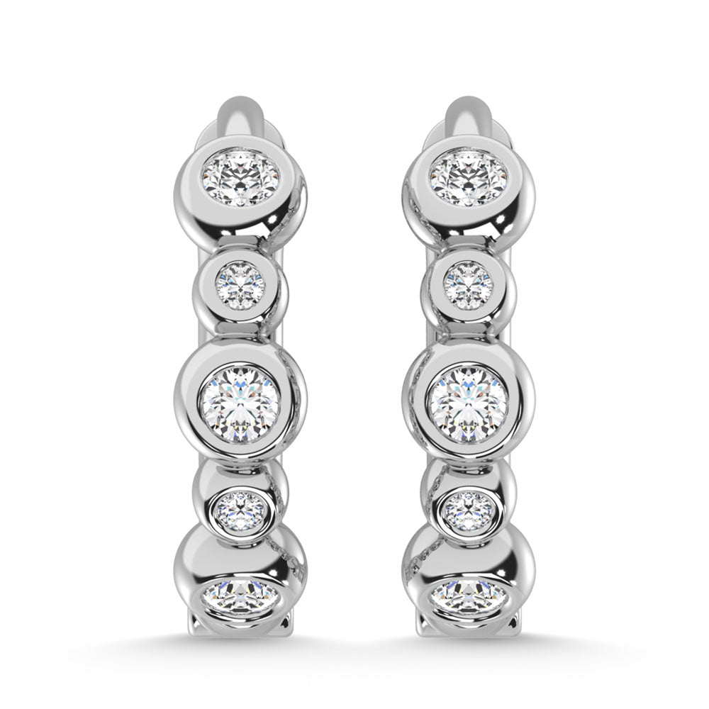 14K White Gold Diamond 1/5 Ct.Tw. Hoop Earrings