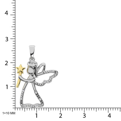 Diamond Accent Fairy Pendant in Sterling Silver and 10K Yellow Gold