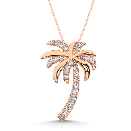 14K Rose Gold Diamond 1/4 Ct.Tw Palm Tree Pendant