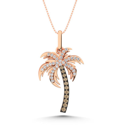 14K Rose Gold Diamond 1/5 Ct.Tw and Brown Diamond Palm Tree Pendant