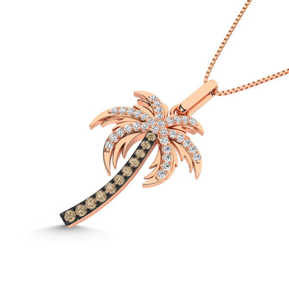 14K Rose Gold Diamond 1/5 Ct.Tw and Brown Diamond Palm Tree Pendant