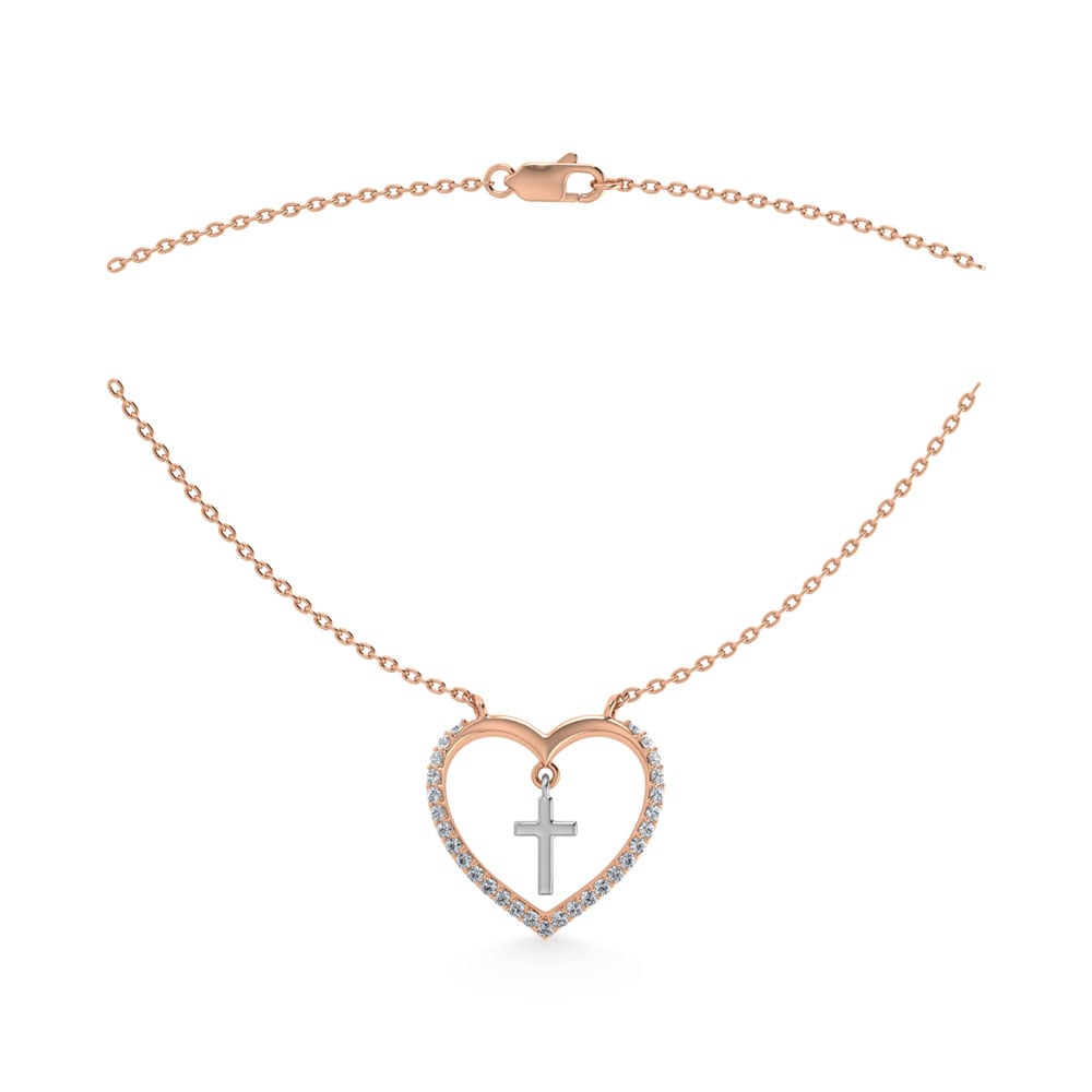 10K Two Tone Diamond 1/6 Ct.Tw. Heart and Cross Necklace