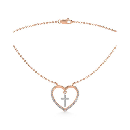 10K Two Tone Diamond 1/6 Ct.Tw. Heart and Cross Necklace