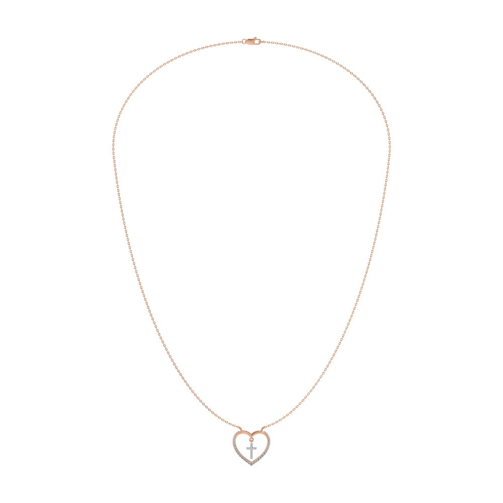 10K Two Tone Diamond 1/6 Ct.Tw. Heart and Cross Necklace