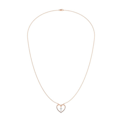 10K Two Tone Diamond 1/6 Ct.Tw. Heart and Cross Necklace