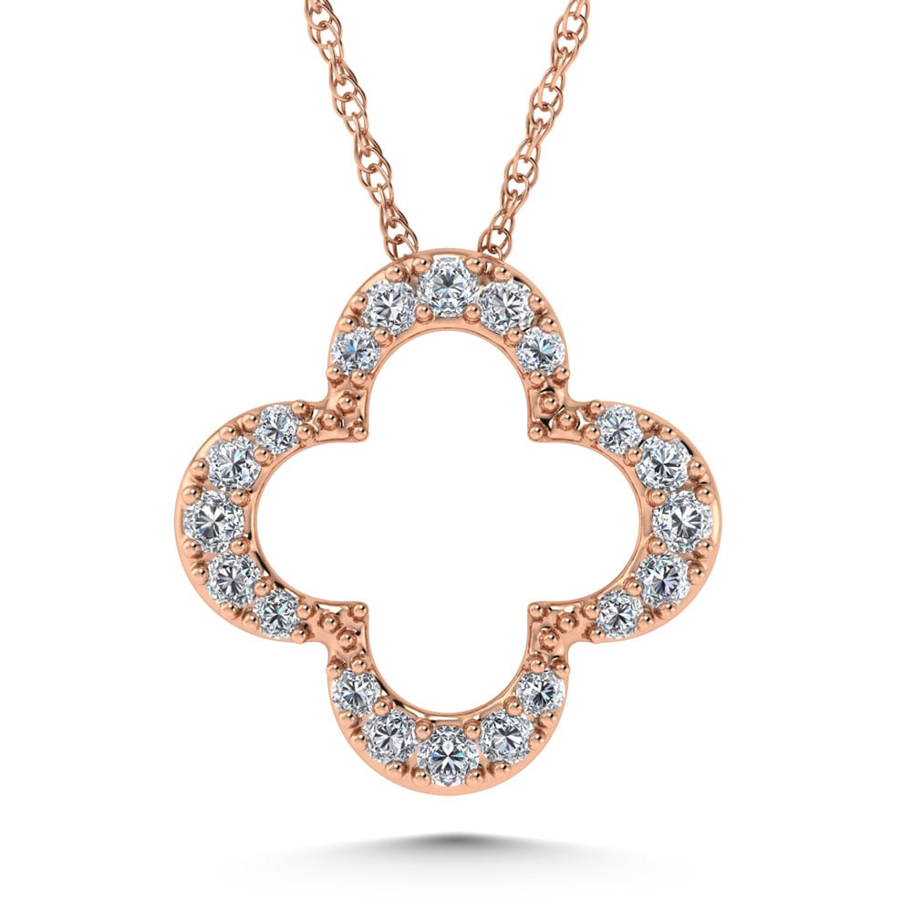 14K Rose Gold Diamond 1/8.Ct. Tw. Four Leaf Clover Pendant
