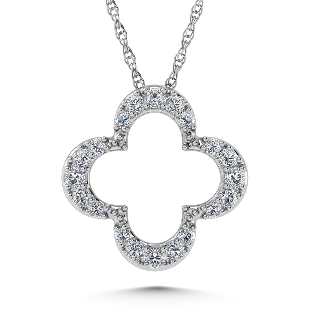 14K White Gold Diamond 1/8.Ct. Tw. Four Leaf Clover Pendant