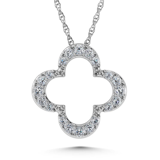 14K White Gold Diamond 1/8.Ct. Tw. Four Leaf Clover Pendant
