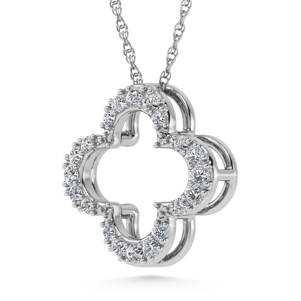 14K White Gold Diamond 1/8.Ct. Tw. Four Leaf Clover Pendant