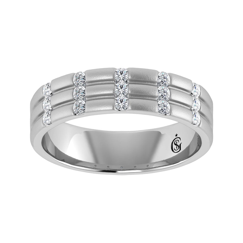 14K White Gold Diamond 1/3.Ct. Tw. Men?s Machine Band