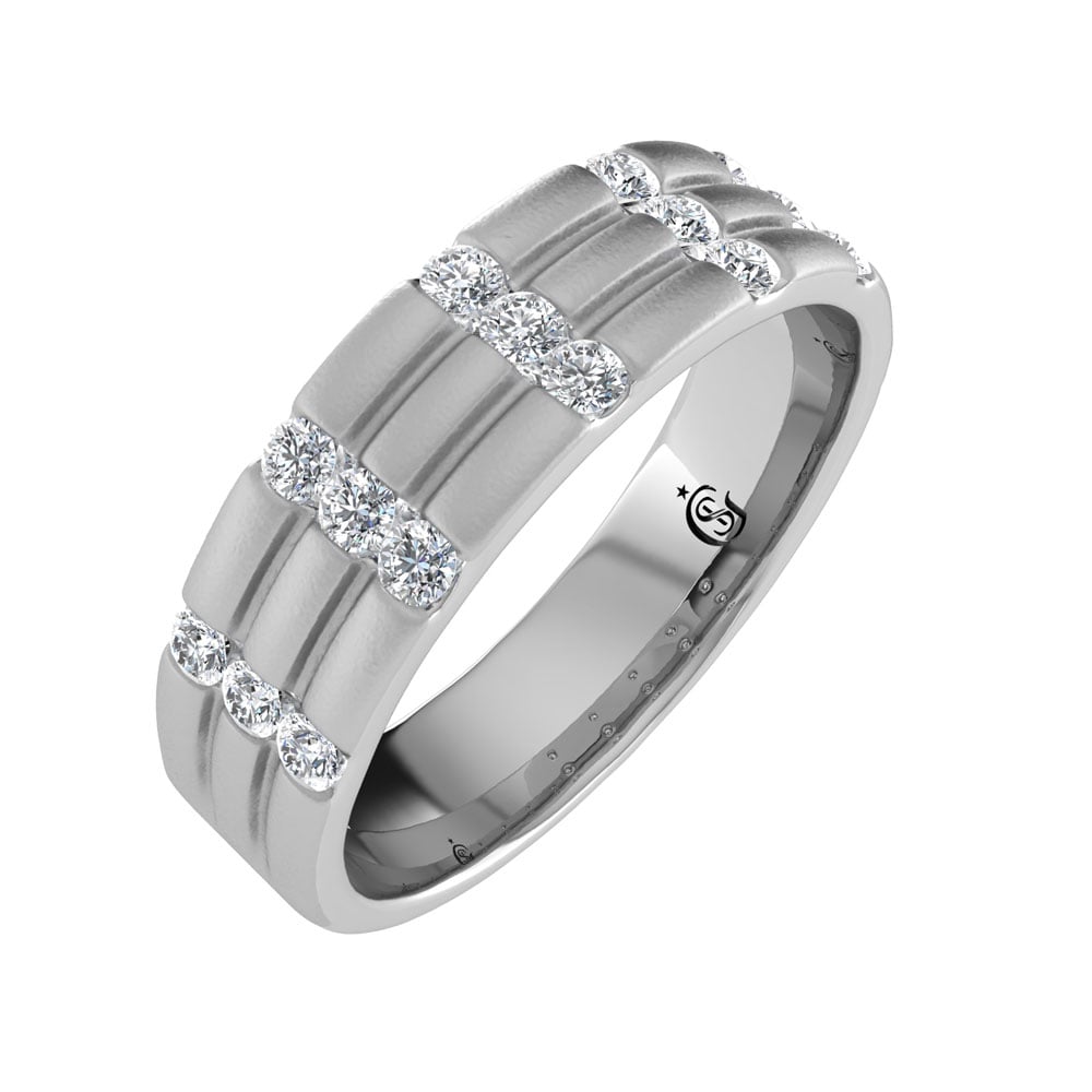 14K White Gold Diamond 1/3.Ct. Tw. Men?s Machine Band