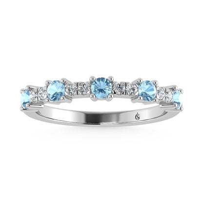 14K White Gold Diamond 3/8 Ct. Tw. Alternate Diamond and Aquamarine Stackable Band