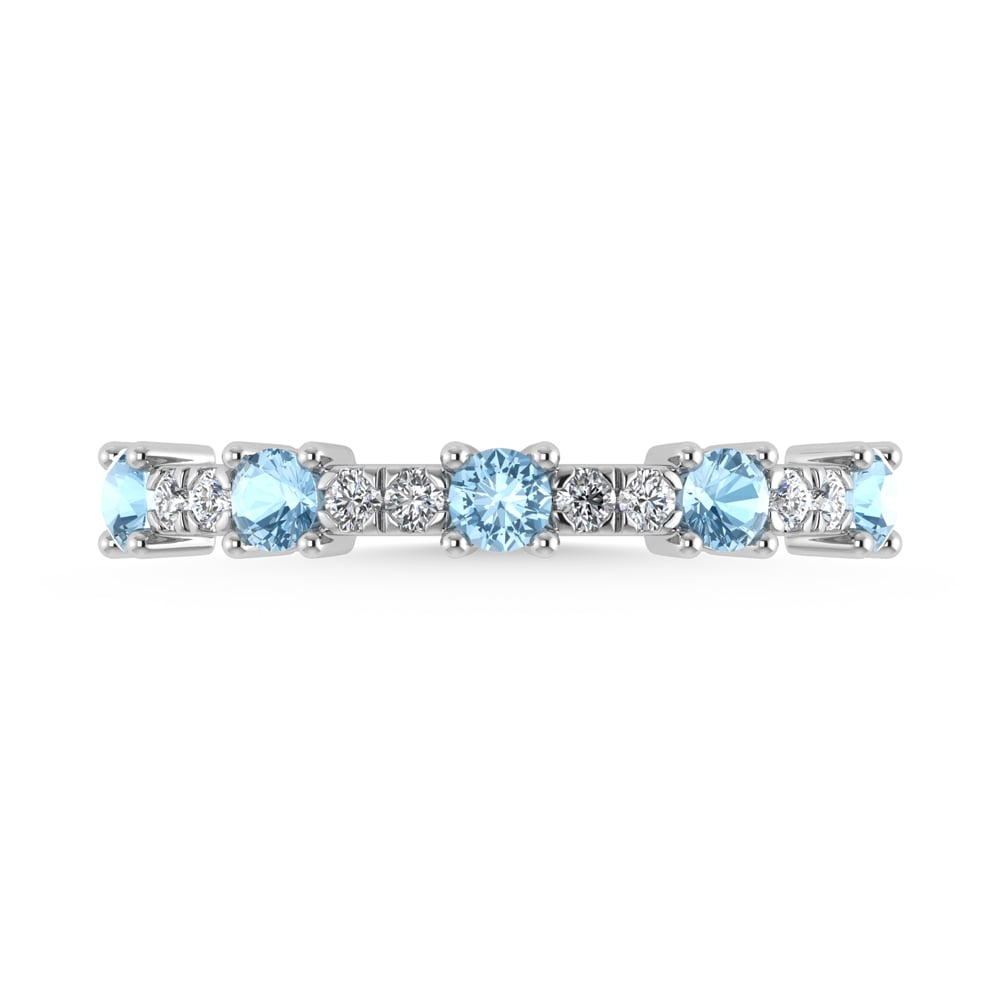 14K White Gold Diamond 3/8 Ct. Tw. Alternate Diamond and Aquamarine Stackable Band