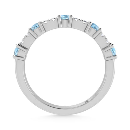 14K White Gold Diamond 3/8 Ct. Tw. Alternate Diamond and Aquamarine Stackable Band