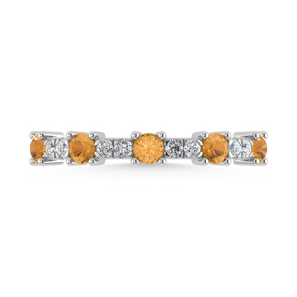 14K White Gold Diamond 1/2 Ct. Tw. Alternate Diamond and Citrine Stackable Band