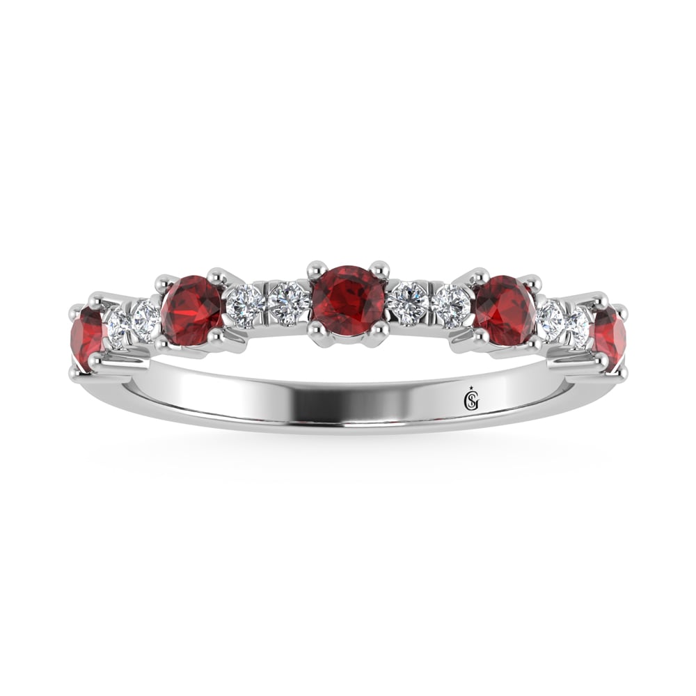 14K White Gold Diamond 1/2 Ct. Tw. Alternate Diamond and Garnet Stackable Band