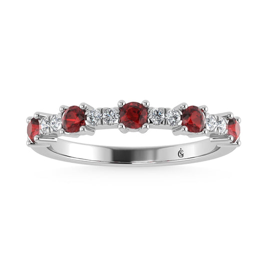 14K White Gold Diamond 1/2 Ct. Tw. Alternate Diamond and Garnet Stackable Band
