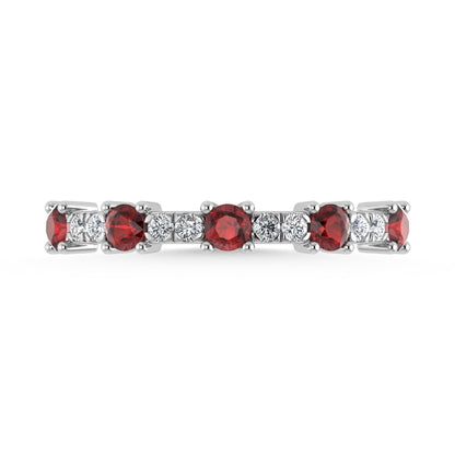 14K White Gold Diamond 1/2 Ct. Tw. Alternate Diamond and Garnet Stackable Band