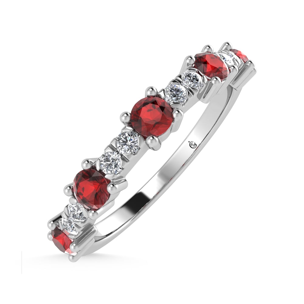 14K White Gold Diamond 1/2 Ct. Tw. Alternate Diamond and Garnet Stackable Band