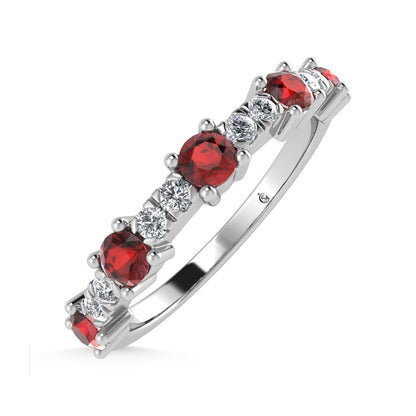 14K White Gold Diamond 1/2 Ct. Tw. Alternate Diamond and Garnet Stackable Band