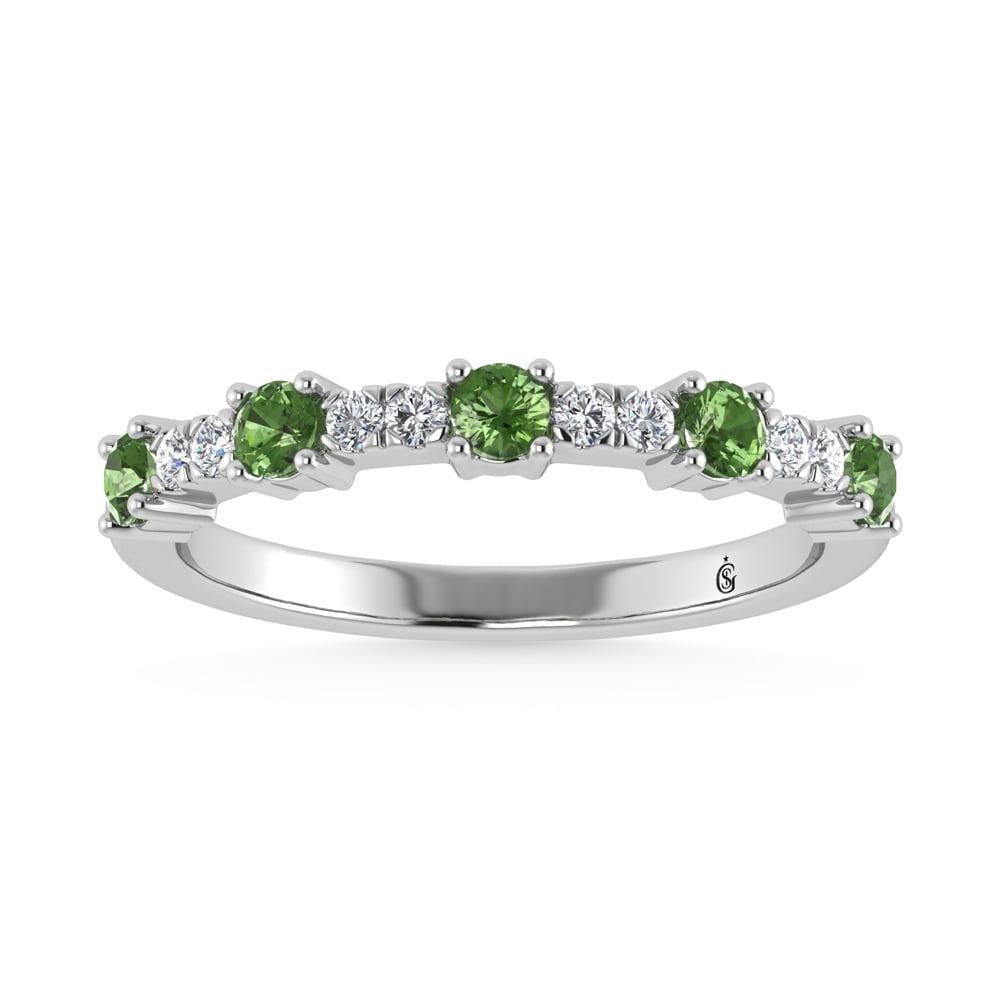 14K White Gold Diamond 3/8 Ct. Tw. Alternate Diamond and Peridot Stackable Band
