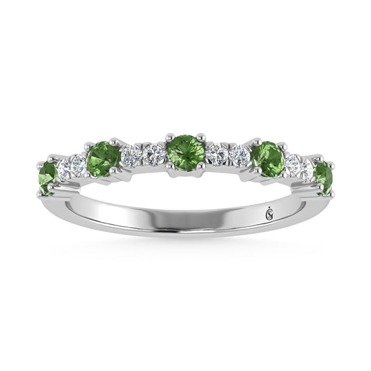 14K White Gold Diamond 3/8 Ct. Tw. Alternate Diamond and Peridot Stackable Band