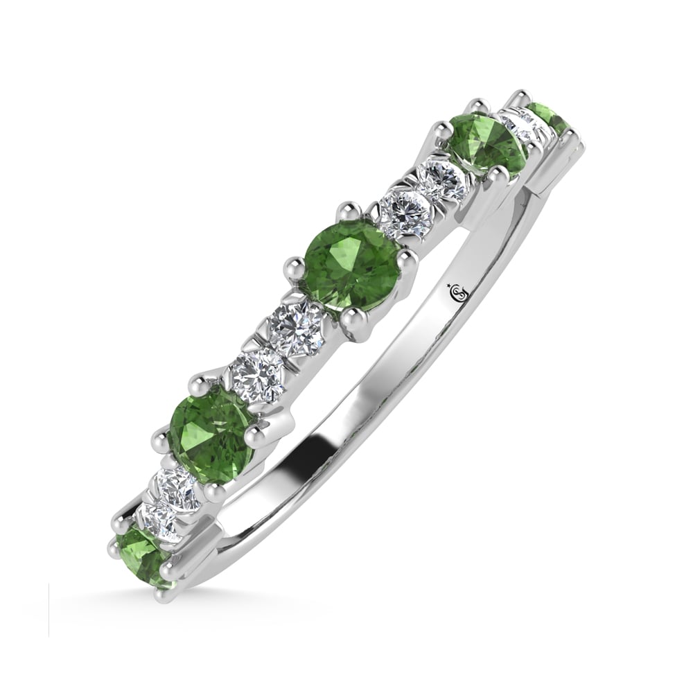 14K White Gold Diamond 3/8 Ct. Tw. Alternate Diamond and Peridot Stackable Band