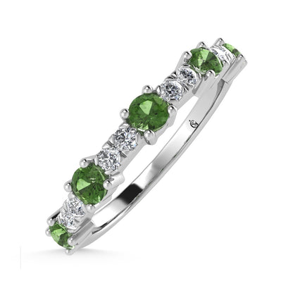 14K White Gold Diamond 3/8 Ct. Tw. Alternate Diamond and Peridot Stackable Band