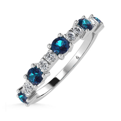 14K White Gold Diamond 5/8 Ct. Tw. Alternate Diamond and Alexandarite Stackable Band