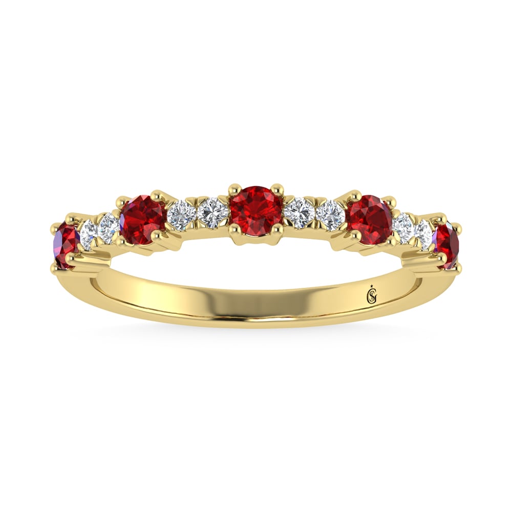 14K Yellow Gold Diamond 5/8 Ct. Tw. Alternate Diamond and Ruby Stackable Band