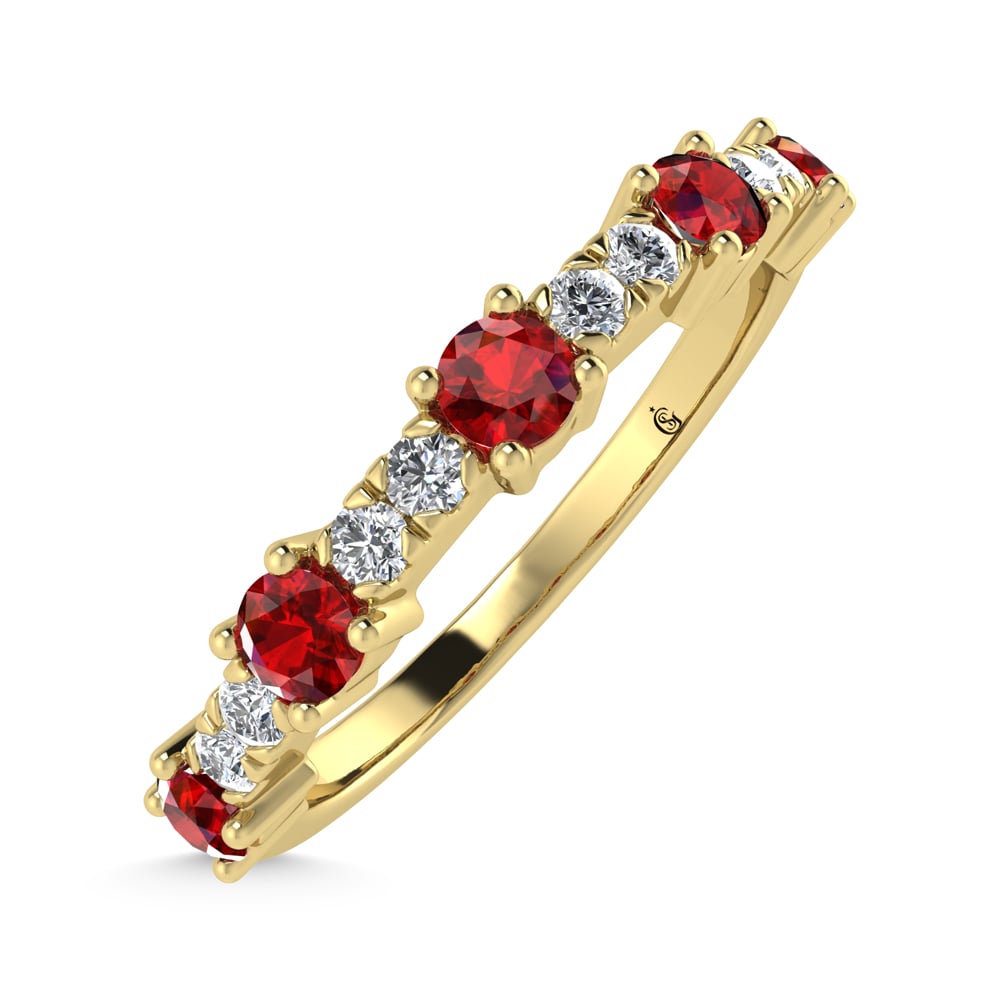 14K Yellow Gold Diamond 5/8 Ct. Tw. Alternate Diamond and Ruby Stackable Band