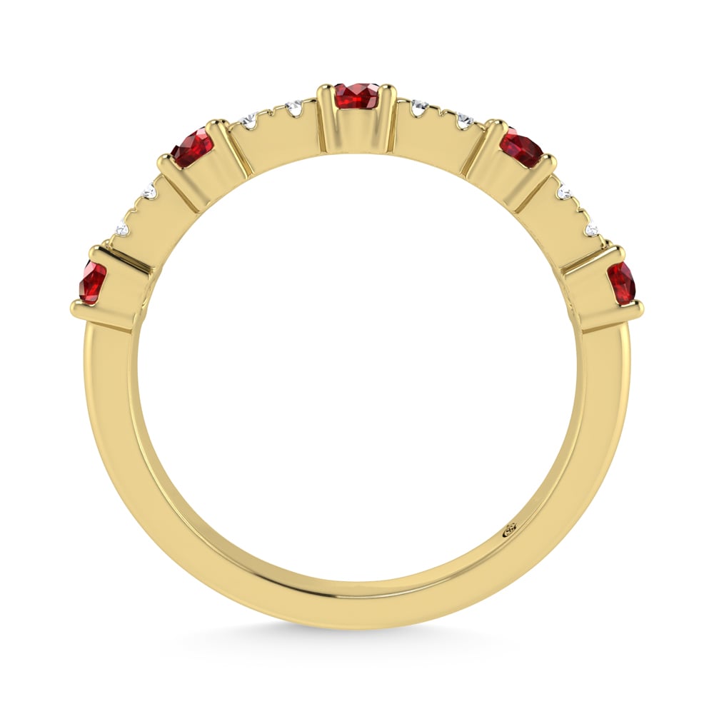 14K Yellow Gold Diamond 5/8 Ct. Tw. Alternate Diamond and Ruby Stackable Band