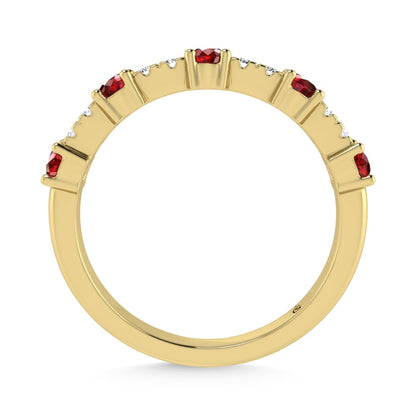 14K Yellow Gold Diamond 5/8 Ct. Tw. Alternate Diamond and Ruby Stackable Band