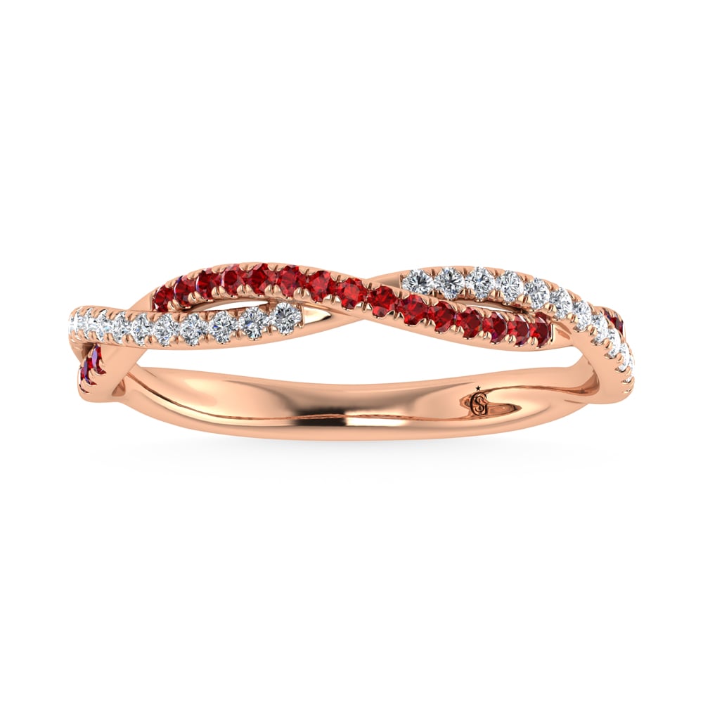 14K Rose Gold Diamond 1/4 Ct. Tw. Diamond and Ruby Band