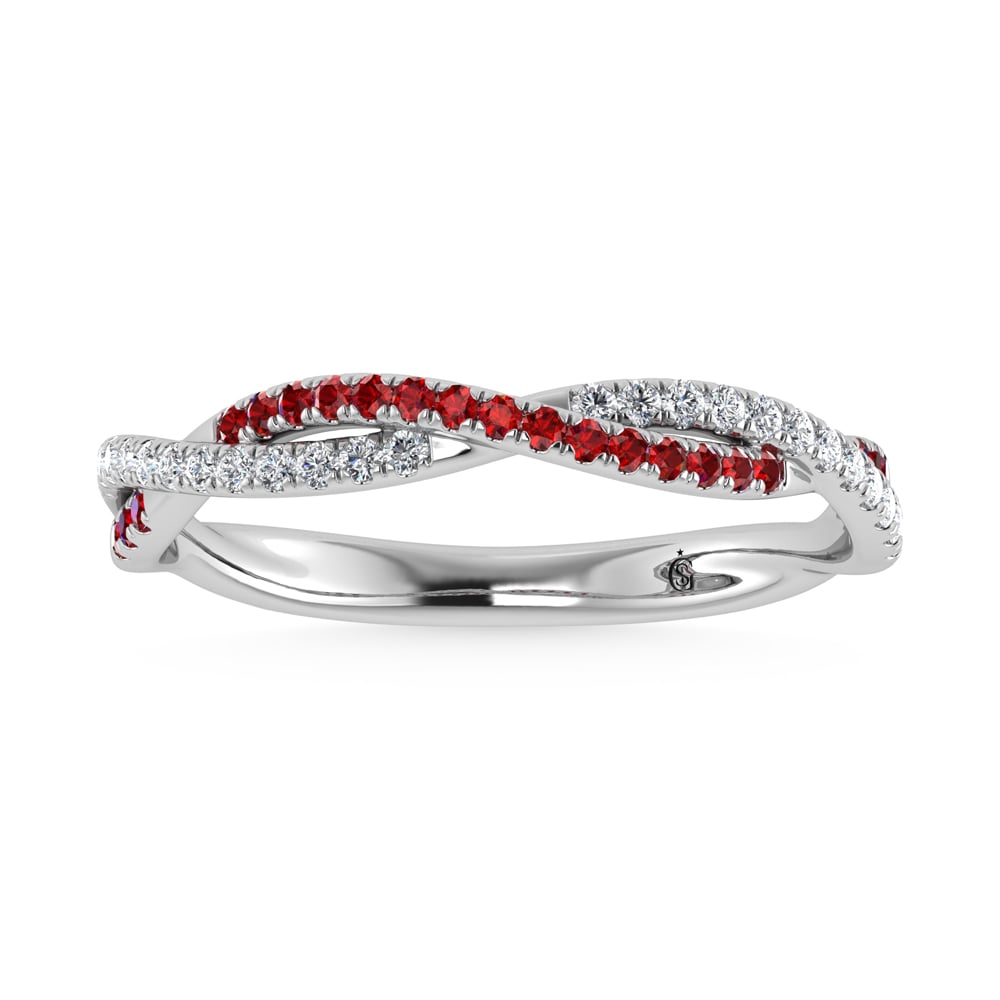 14K White Gold Diamond 1/4 Ct. Tw. Diamond and Ruby Band