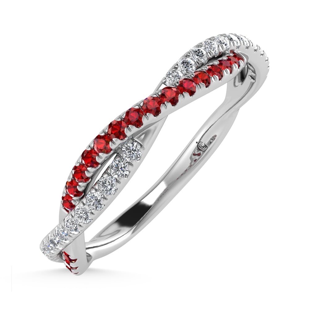 14K White Gold Diamond 1/4 Ct. Tw. Diamond and Ruby Band