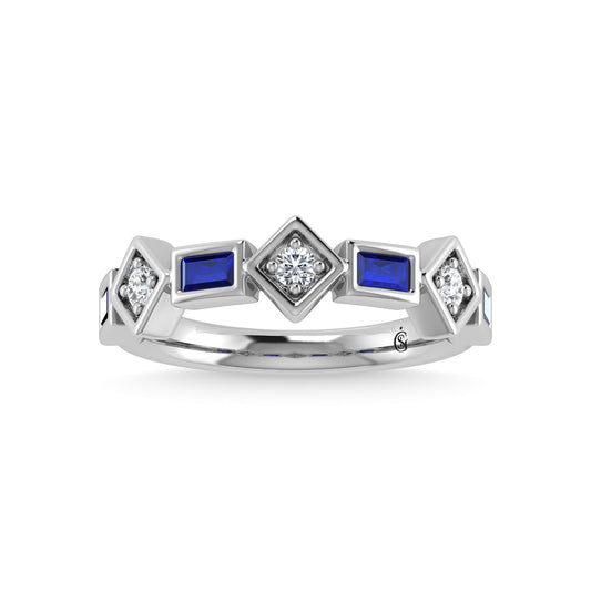 14K White Gold Blue Sapphire & Diamond 7/8 Ct.Tw. Stackable Band