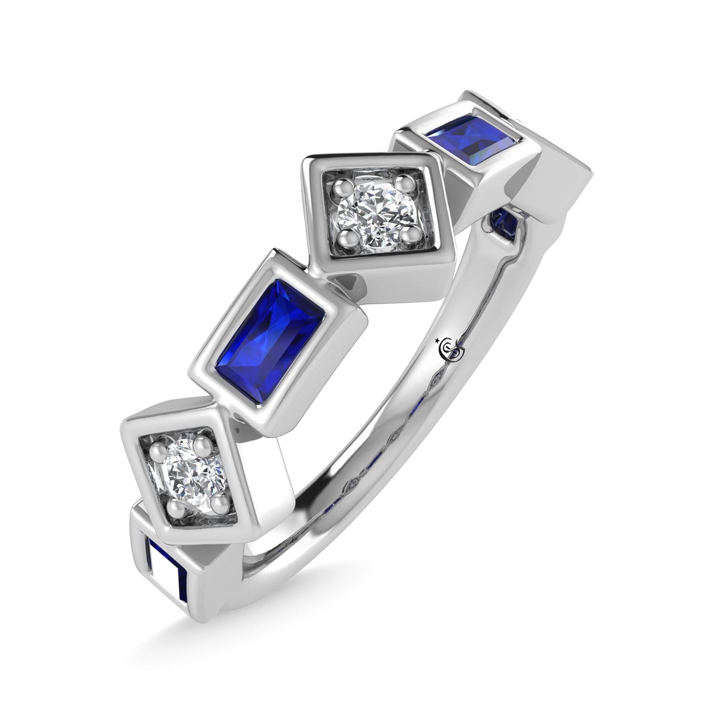 14K White Gold Blue Sapphire & Diamond 7/8 Ct.Tw. Stackable Band