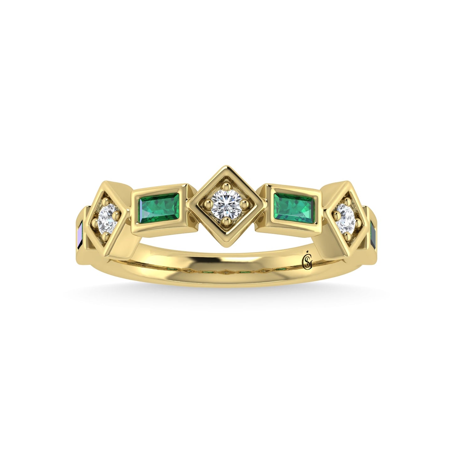14K Yellow Gold Emerald & Diamond 3/4 Ct.Tw. Stackable Band