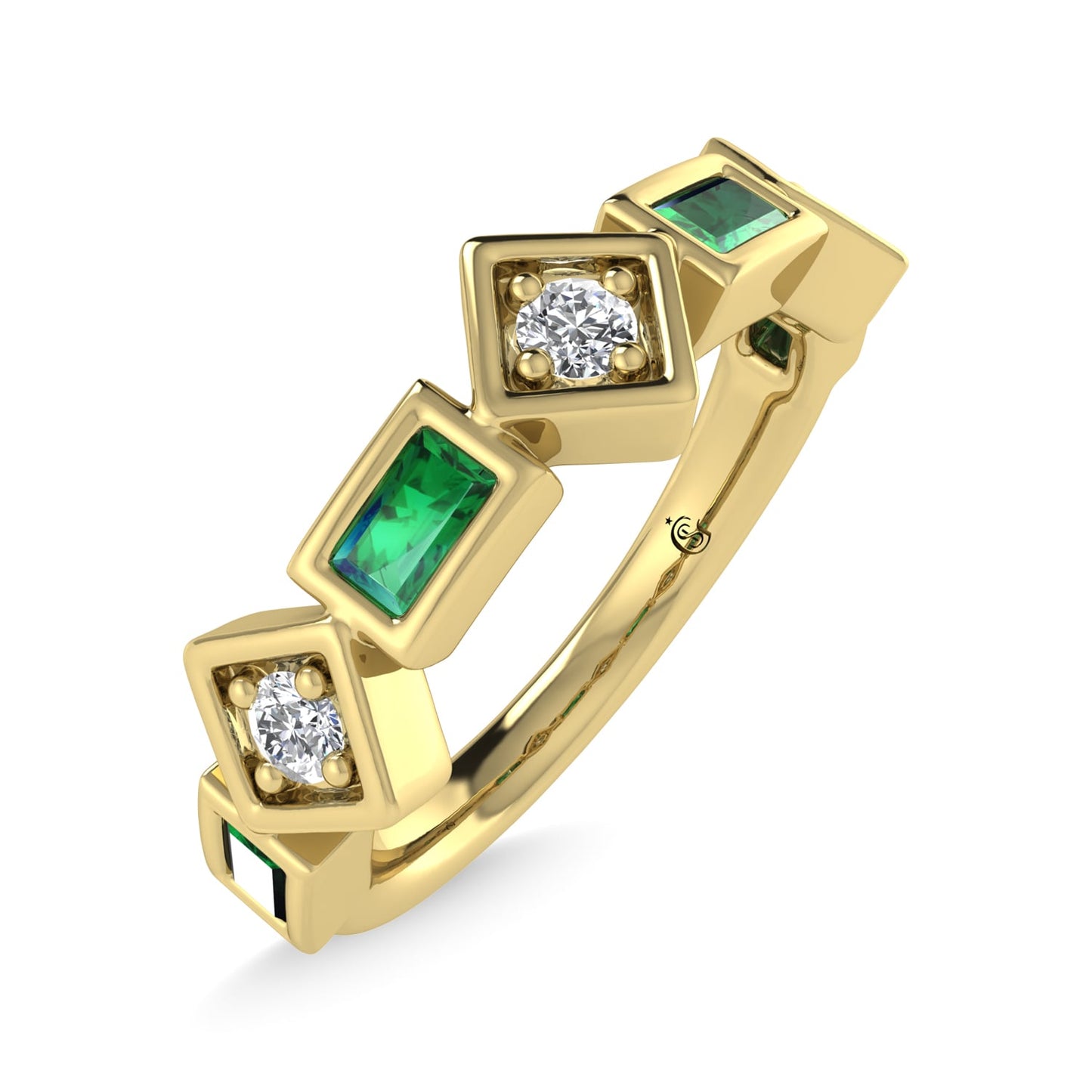 14K Yellow Gold Emerald & Diamond 3/4 Ct.Tw. Stackable Band