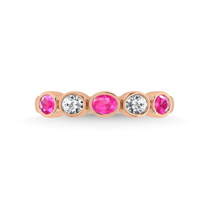 14K Rose Gold Diamond and Pink Sapphire 1 Ct.Tw. Stackable Band