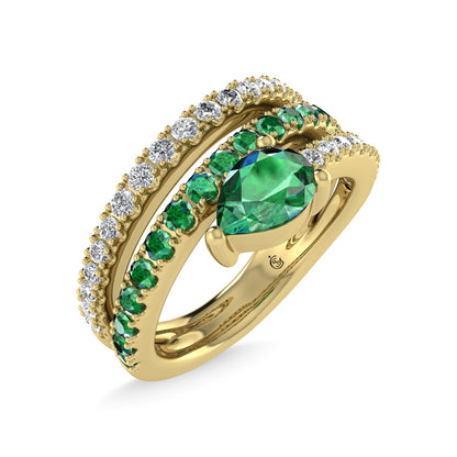 14K Yellow Gold Diamond and Emerald 1 1/4 Ct.Tw. Stackable Band