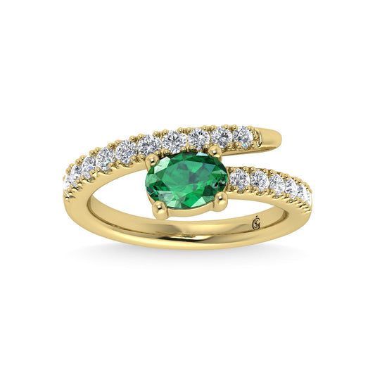 14K Yellow Gold Diamond and Emerald 1 1/3 Ct.Tw. Stackable Band