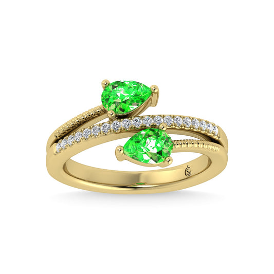 14K Yellow Gold Diamond and Tsavorite 1 Ct.Tw. Stackable Band
