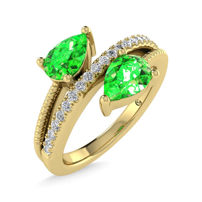 14K Yellow Gold Diamond and Tsavorite 1 Ct.Tw. Stackable Band