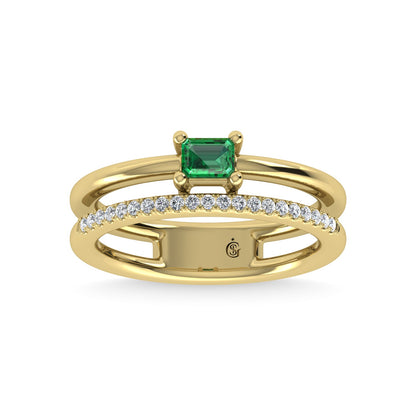 14K Yellow Gold Diamond and Emerald 1/3 Ct.Tw. Fashion Ring