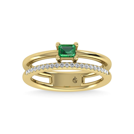 14K Yellow Gold Diamond and Emerald 1/3 Ct.Tw. Fashion Ring